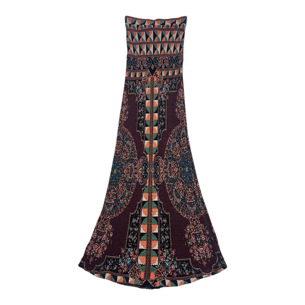 ANTHROPOLOGIE FARM RIO XS Maxi Skirt Boho Burgundy Mixed Print Extra‎ Small